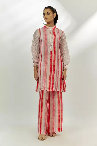 Pastel pink printed kurta and pants set