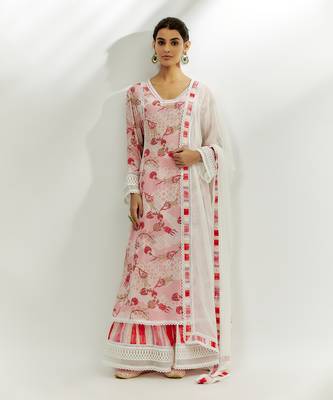 Pastel pink printed kalidar kurta set. 1