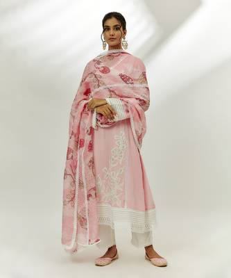 Pastel pink printed kurta set 1