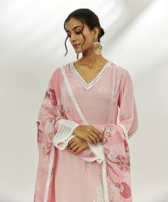 Pastel pink printed kurta set 4