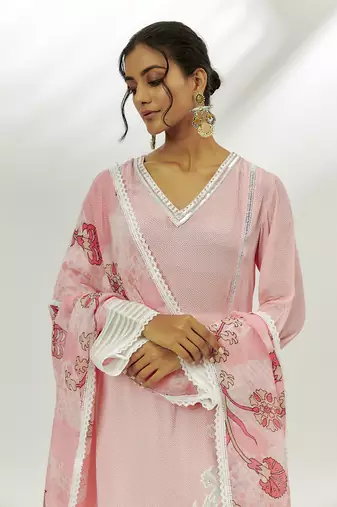 Pastel pink printed kurta set