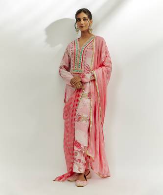 Pastel pink printed kurta set 1