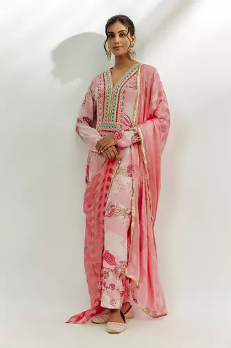 Pastel pink printed kurta set