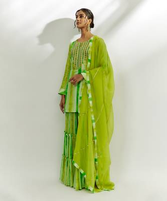 Lime green embroidered garara set 1