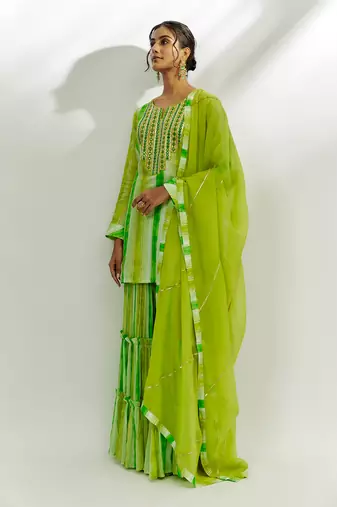 Lime green embroidered garara set