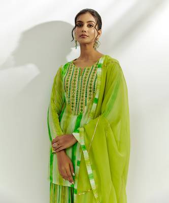 Lime green embroidered garara set 3