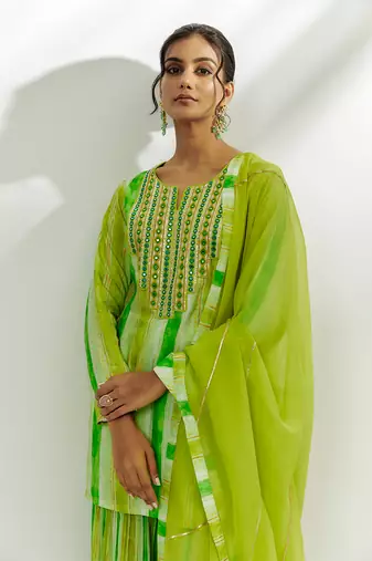 Lime green embroidered garara set