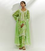 Lime green floral print kurta set