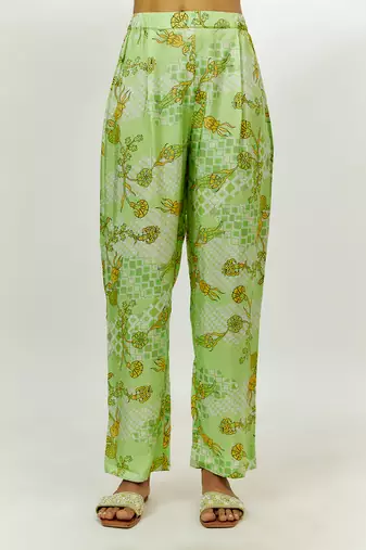 Lime green floral print kurta set