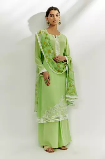 Lime green printed kurta set