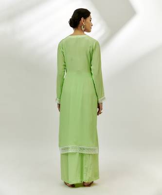 Lime green printed kurta set 4