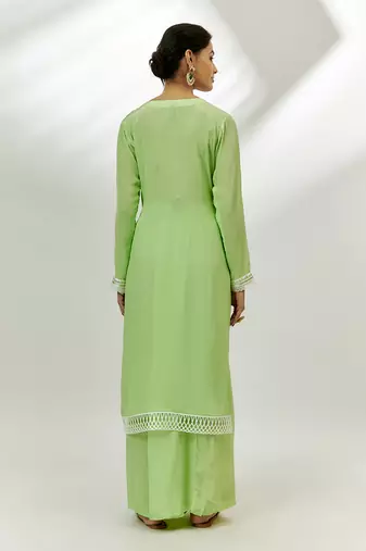 Lime green printed kurta set