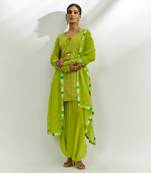 Lime green embroidered short kurta set