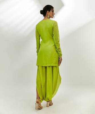 Lime green embroidered short kurta set 4