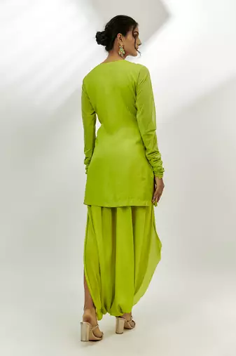 Lime green embroidered short kurta set