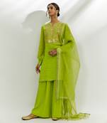 Lime green embroidered kurta set