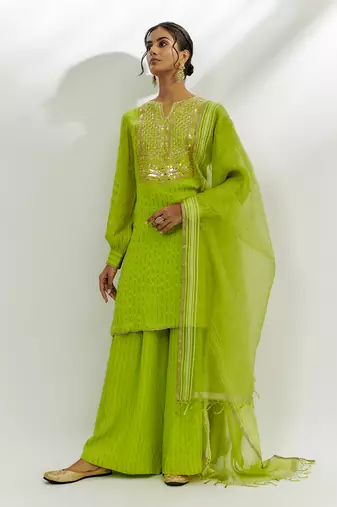 Lime green embroidered kurta set
