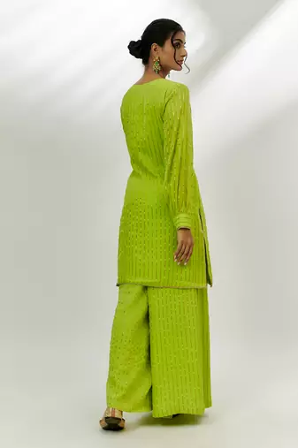 Lime green embroidered kurta set
