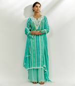 Cyan blue printed kurta pallazzo set