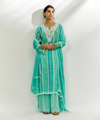 Cyan blue printed kurta pallazzo set 2