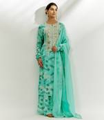 Cyan blue printed kurta pallazzo set