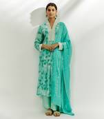 Cyan blue printed kurta set