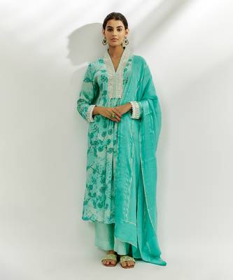 Cyan blue printed kurta set 2