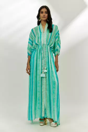 Cyan blue printed kaftan