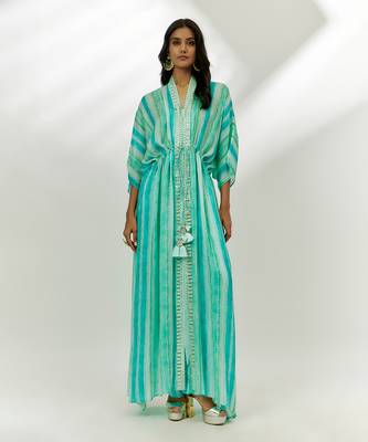 Cyan blue printed kaftan 4