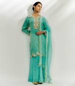 Cyan blue embroidered kurta pallazzo set
