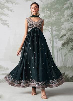 Green rangoli georgette multi thread anarkali suit 1