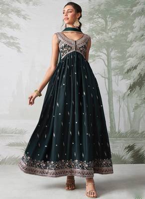 Green rangoli georgette multi thread anarkali suit 2