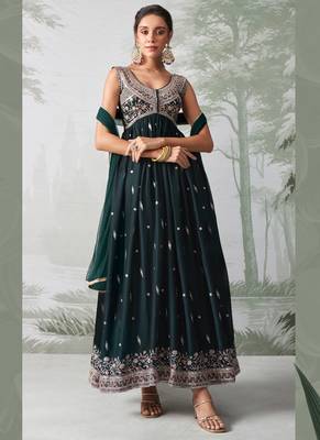 Green rangoli georgette multi thread anarkali suit 3