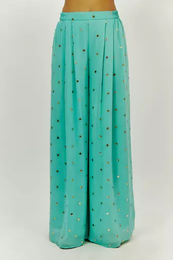 Cyan blue embroidered kurta pallazzo set