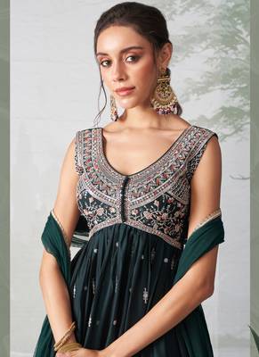 Green rangoli georgette multi thread anarkali suit 4