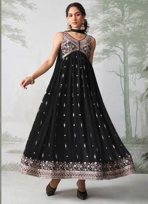 Black rangoli georgette multi thread anarkali suit 1