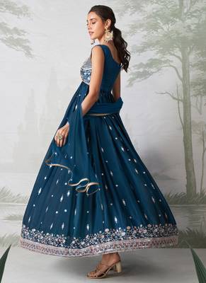 Teal blue rangoli georgette multi thread anarkali suit 3