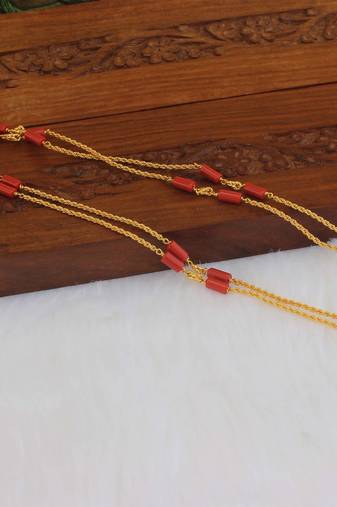 Kerala style gold plated coral double layerd chain