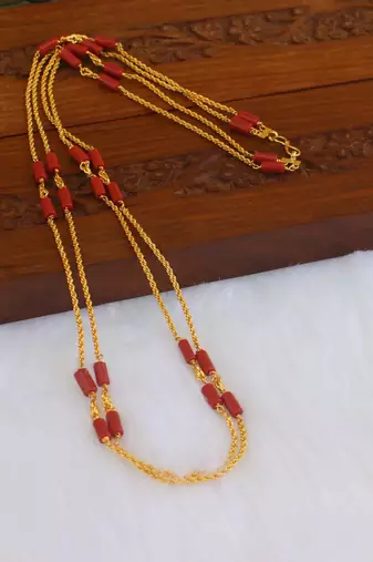 Kerala style gold plated coral double layerd chain