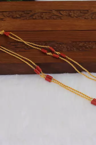 Kerala style gold plated coral double layerd chain