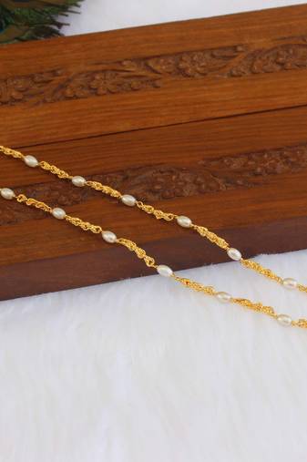 Kerala style gold plated pearl chain