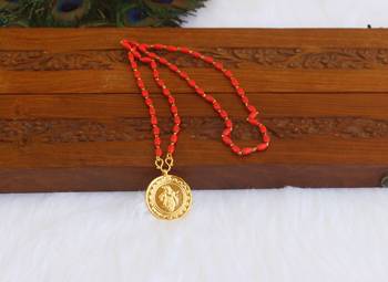 Kerala style gold plated coral krishna pendant chain 1