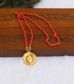 Kerala style gold plated coral krishna pendant chain