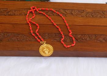 Kerala style gold plated coral krishna pendant chain 2
