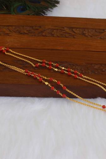 Kerala style gold plated coral double layerd chain