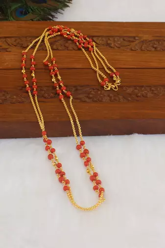 Kerala style gold plated coral double layerd chain