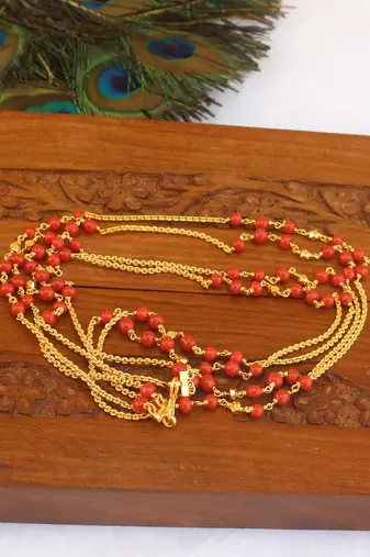 Kerala style gold plated coral double layerd chain