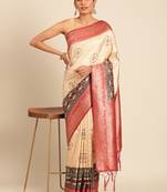 Sangam Prints Cream Silk Woven Work Traditional Saree
