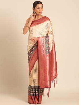 Sangam Prints Cream Silk Woven Work Traditional Saree 2