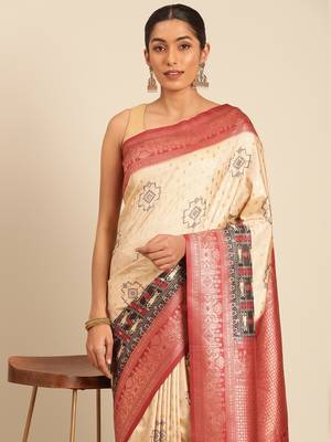 Sangam Prints Cream Silk Woven Work Traditional Saree 3